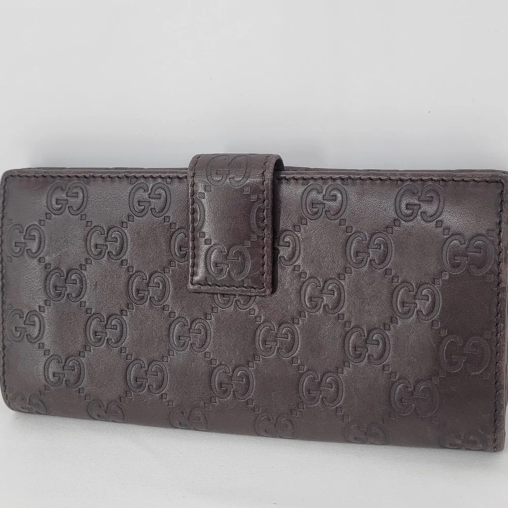 AuthenticGucci Guccissima Leather Long Wallet Brown GG Monogram Gold Logo